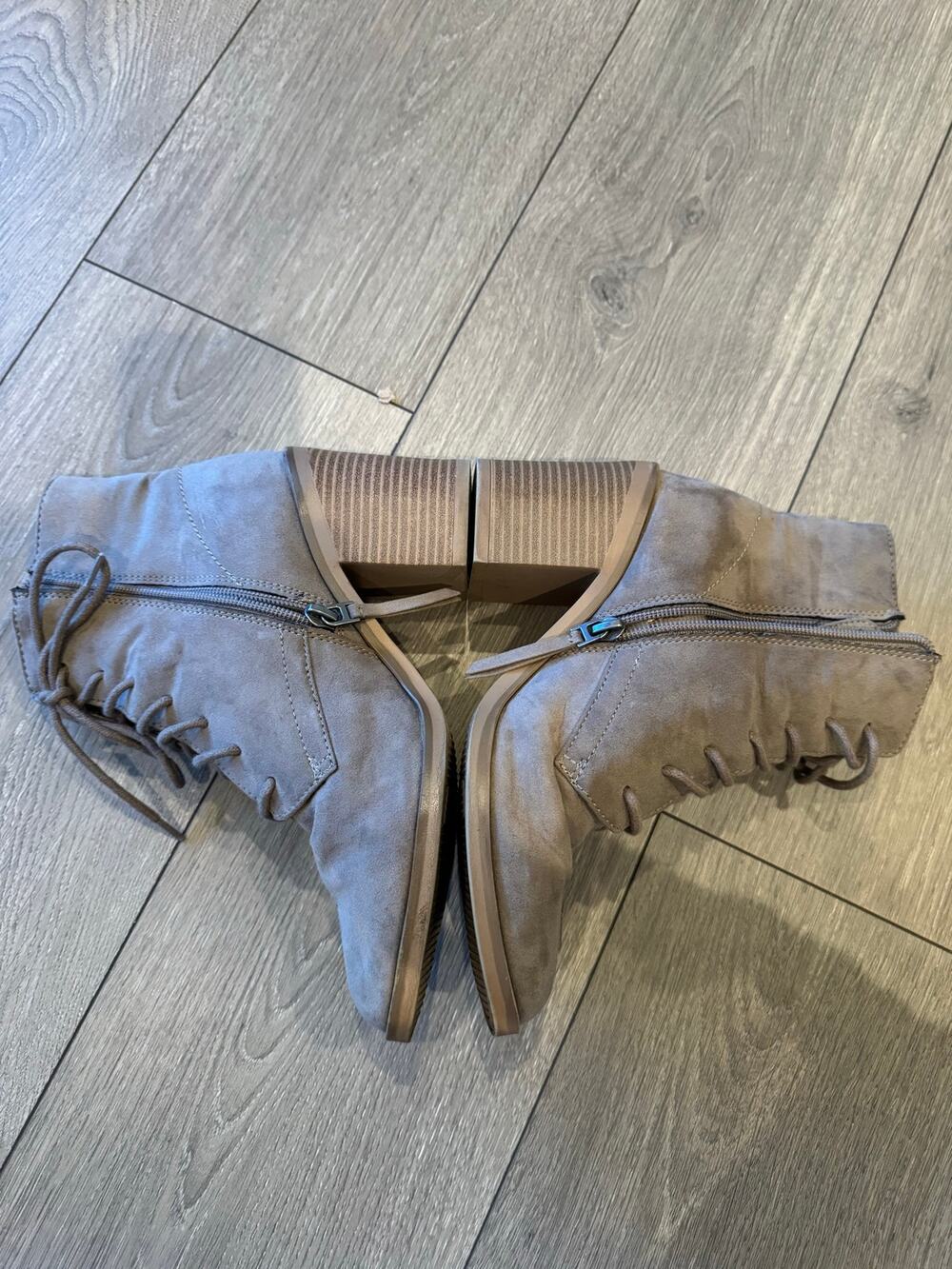 Time and Tru Taupe Lace-Up Ankle Boots Size 7.5